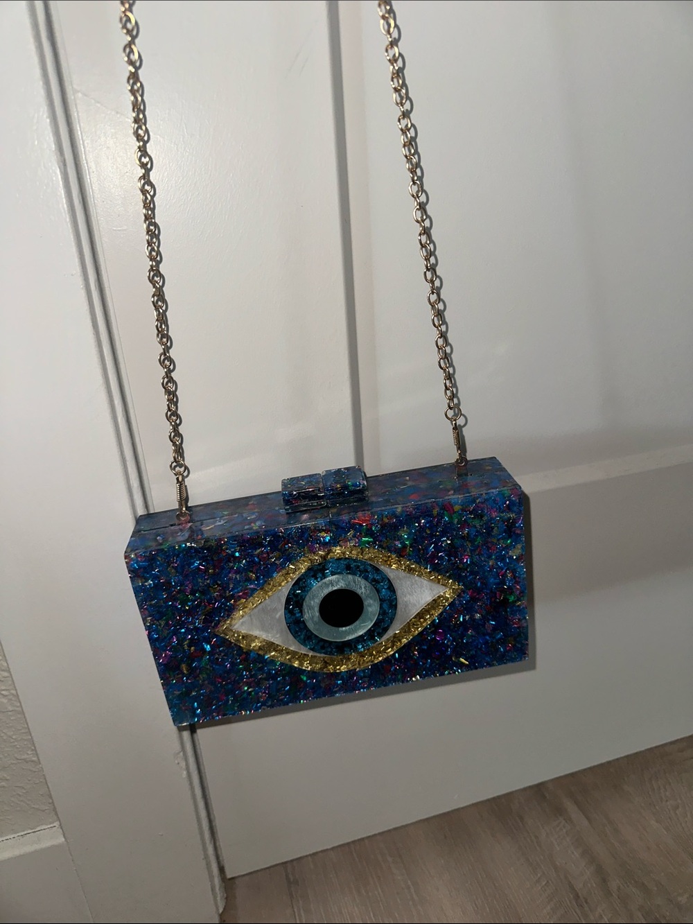 Source Unknown Blue Glitter Evil Eye Mini Crossbody with Gold Chain